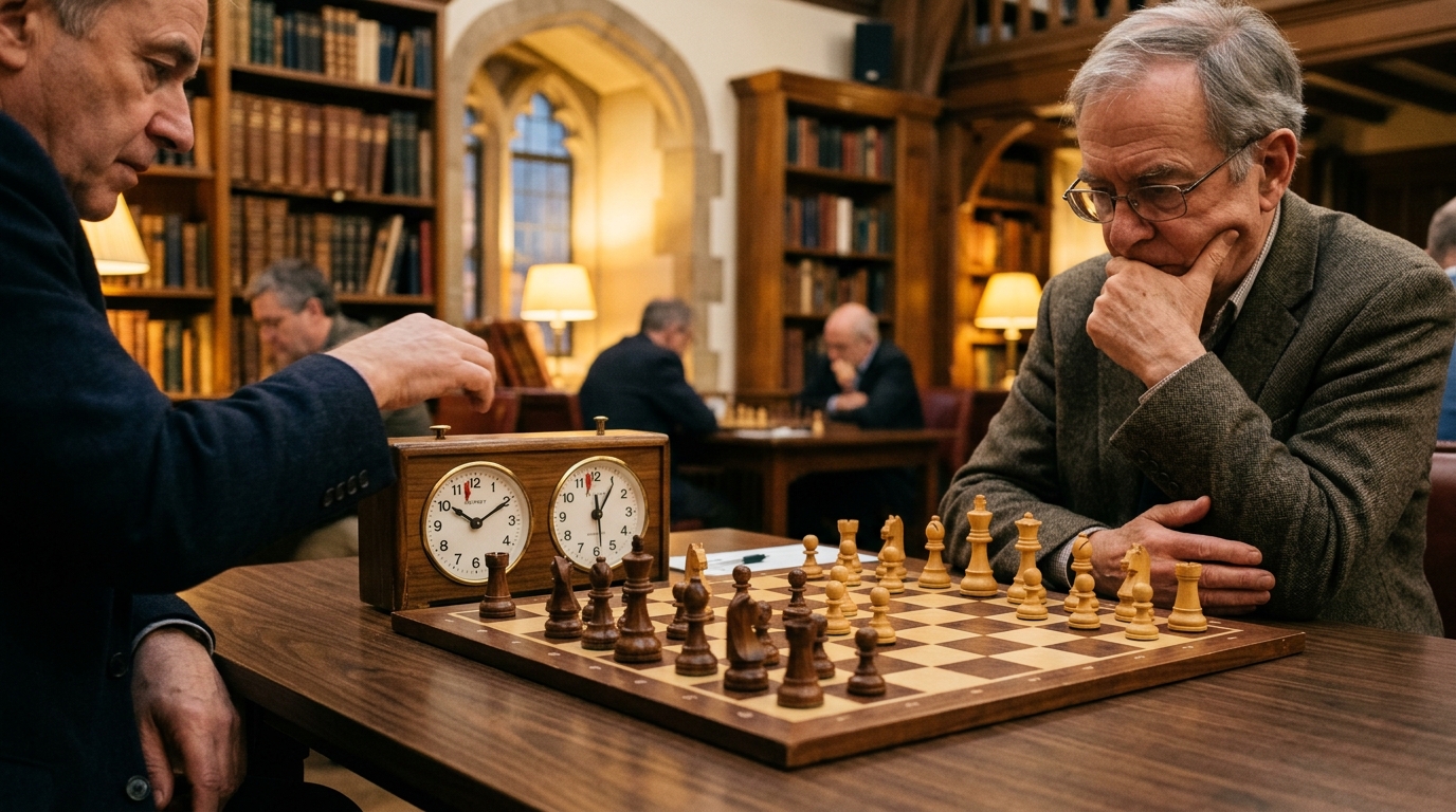 Klasik satranç - analog satranç saati ve satranç tahtası